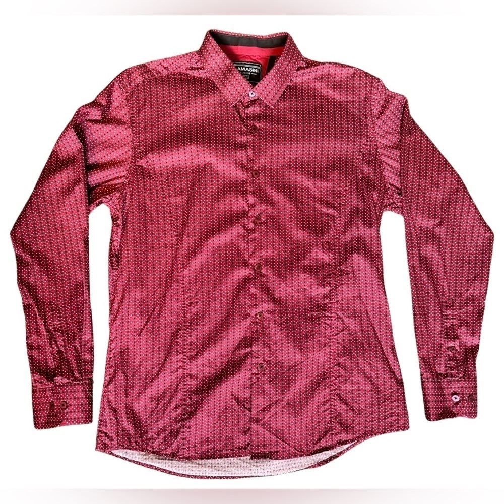 LAMASINI JEANS L/S Button Down Shirt Cranberry Red Print Men’s XXL.